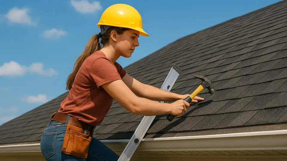 Roofing contractor inspecting an asphalt shingle roof in Montana